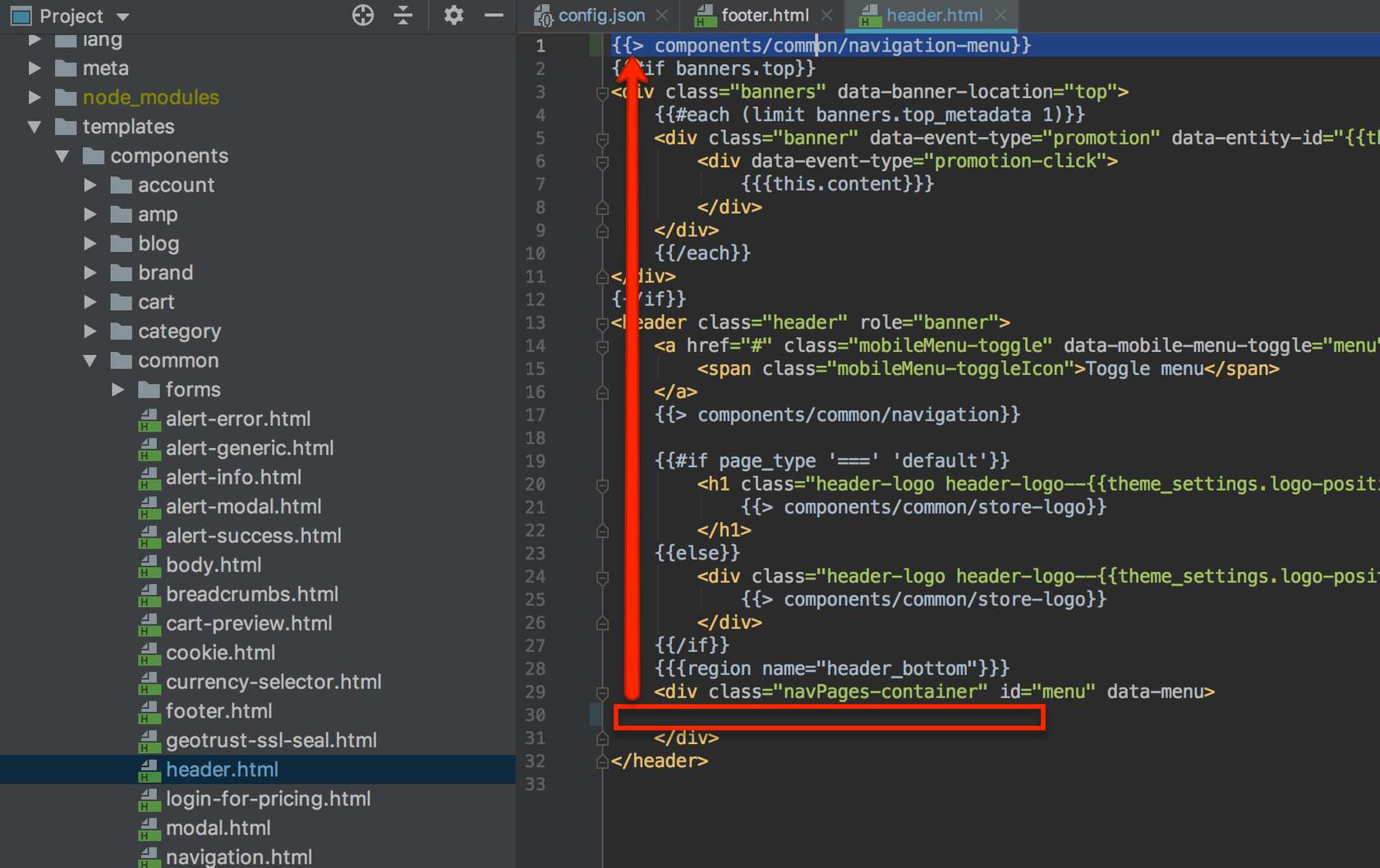 Navigation menu pasted at top