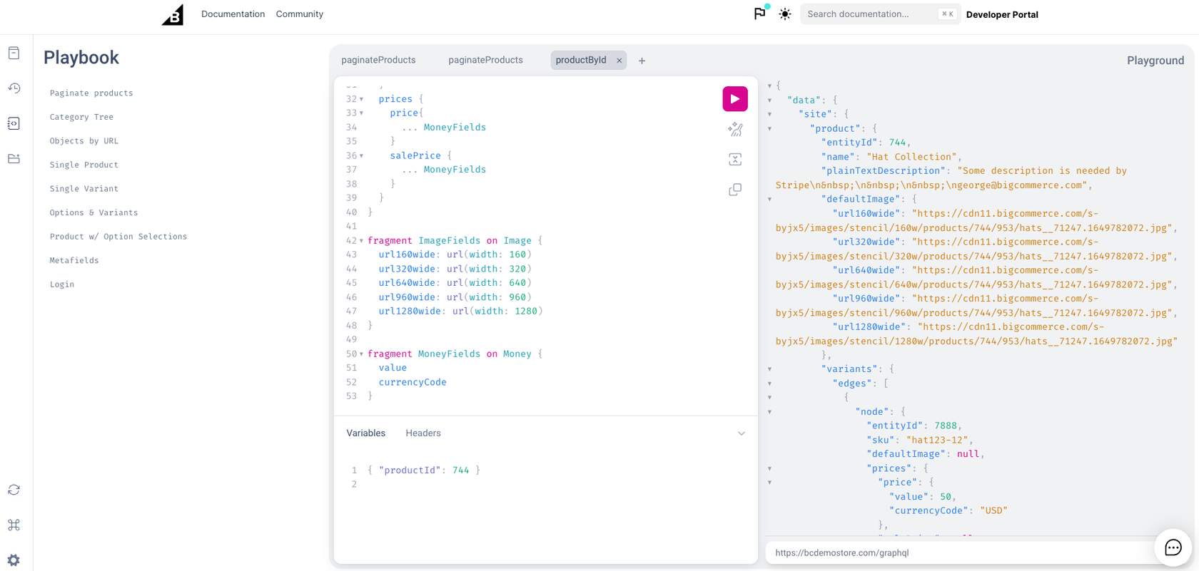 Playground query results