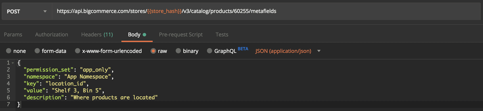 Example Request: Create a Product Metafield