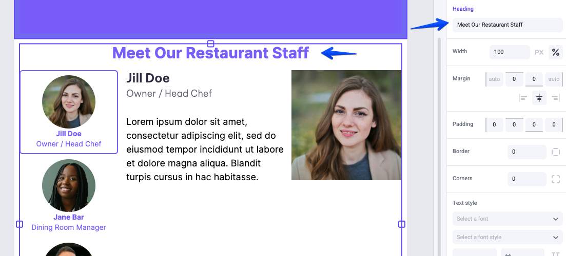 A simple heading as a prop control