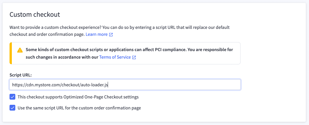 Configuring the custom checkout loader