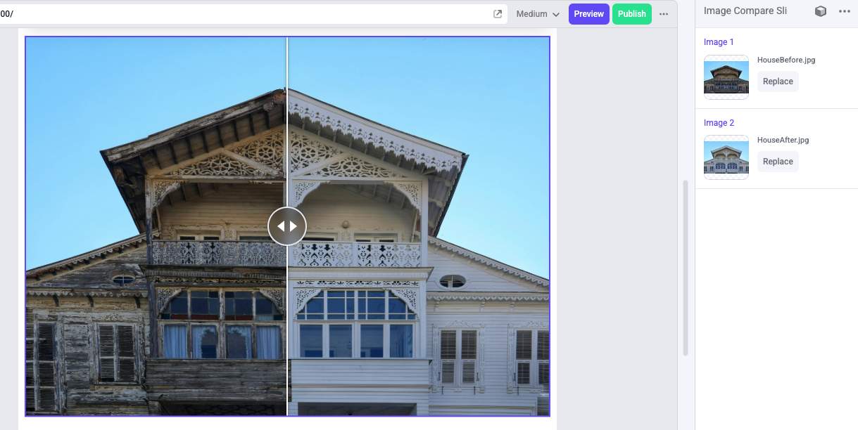 Image props for the comparison slider