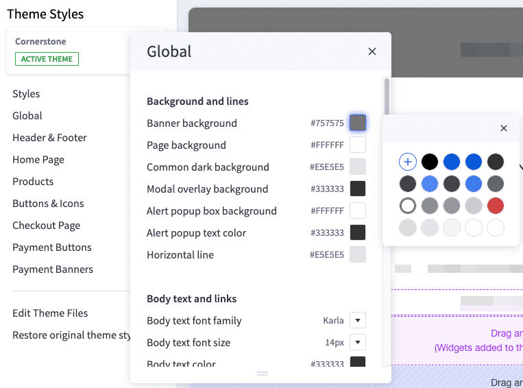 A "color" type setting surfaced in Page Builder
