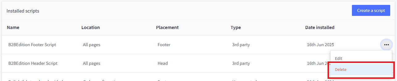 Delete Buyer Portal Scripts