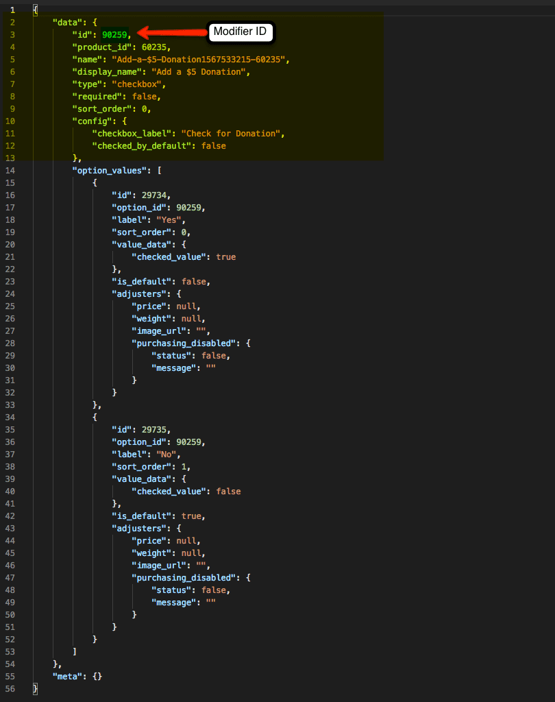 Example Response - Add a Modifier Option