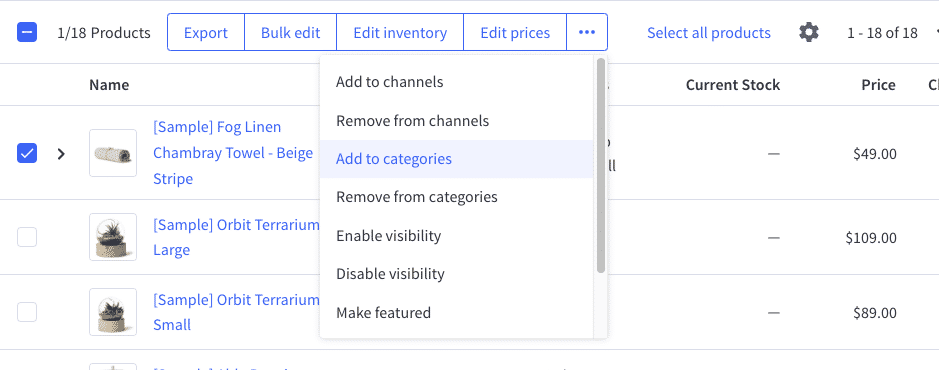 Assigning products to categories