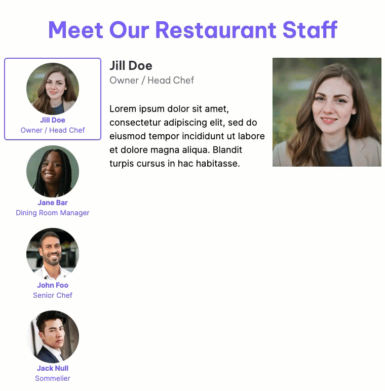 The fully realized Team Members component