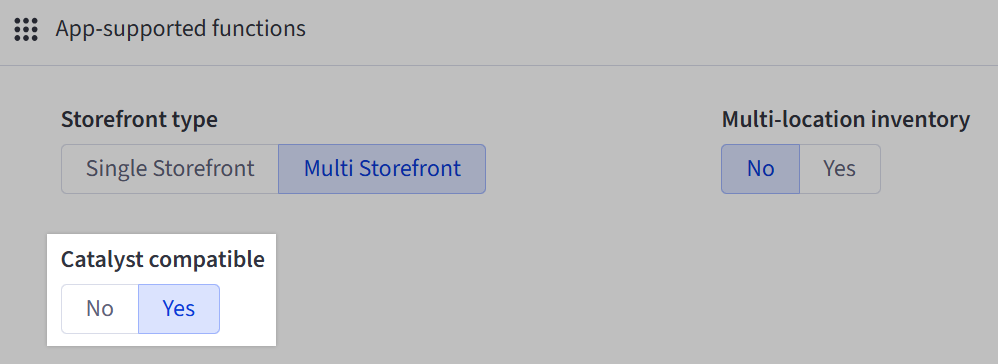 The app-supported functions section when editing an app.
