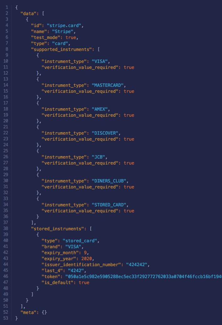Example Response - GET Payment Methods