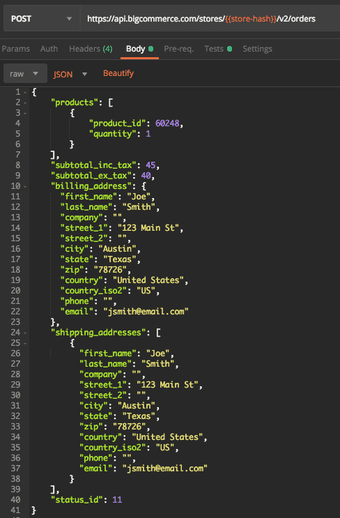 Example Response - Create An Order with Tax