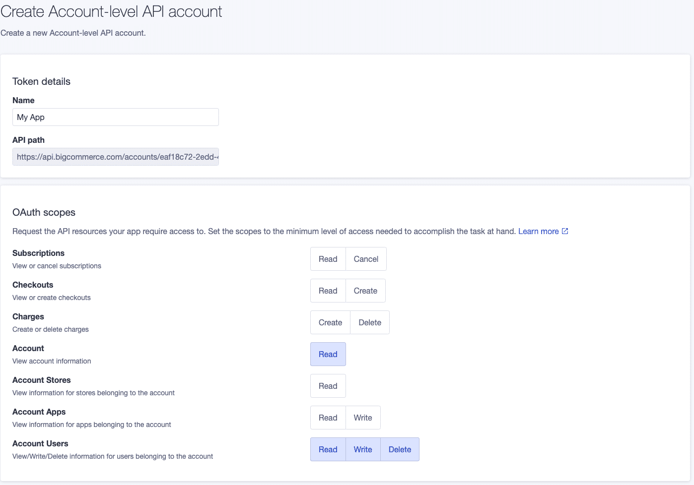 Creating an account-level API account