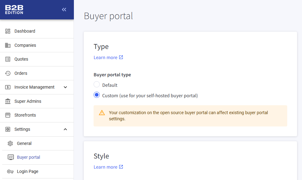 Buyer Portal Type - Single Storefront