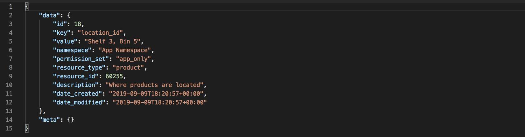 Example Response: Create a Product Metafield