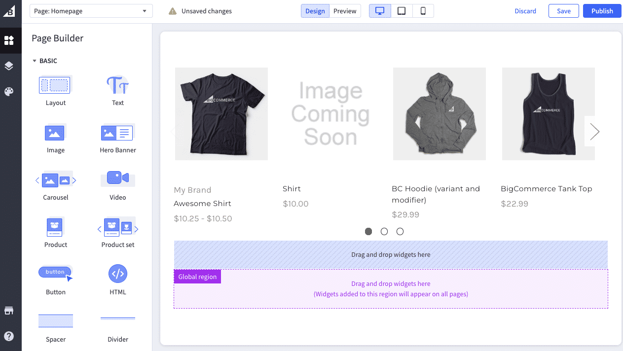 Global region in Page Builder