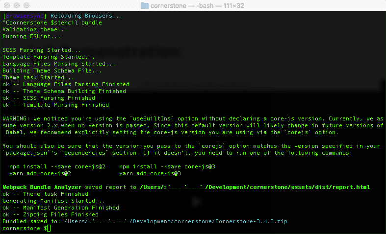 Successful bundle output in terminal