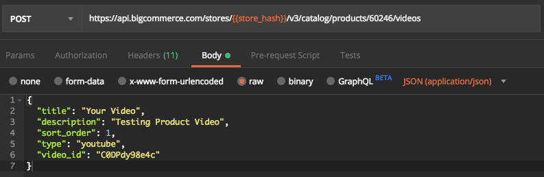 Example Request: Create a Product Video