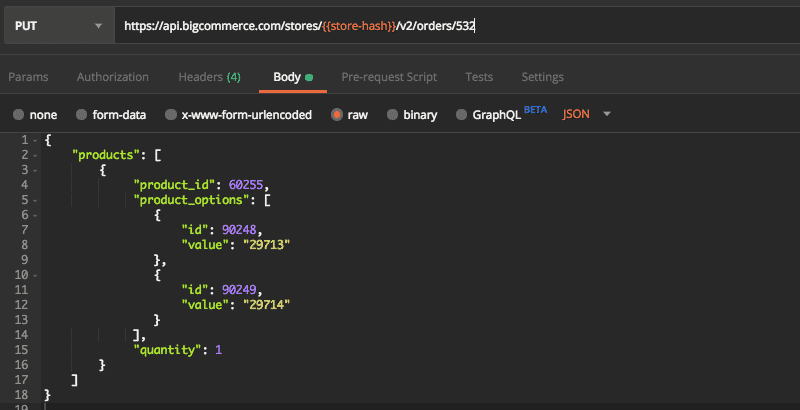 Example Request - Add a Product with Options to an Existing Product