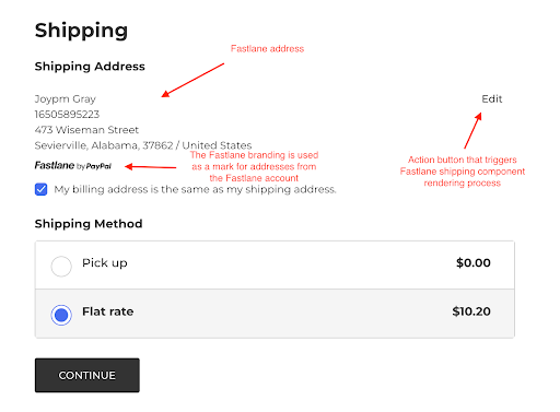 The shipping step of checkout