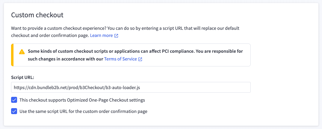 Custom checkout settings in the BigCommerce control panel