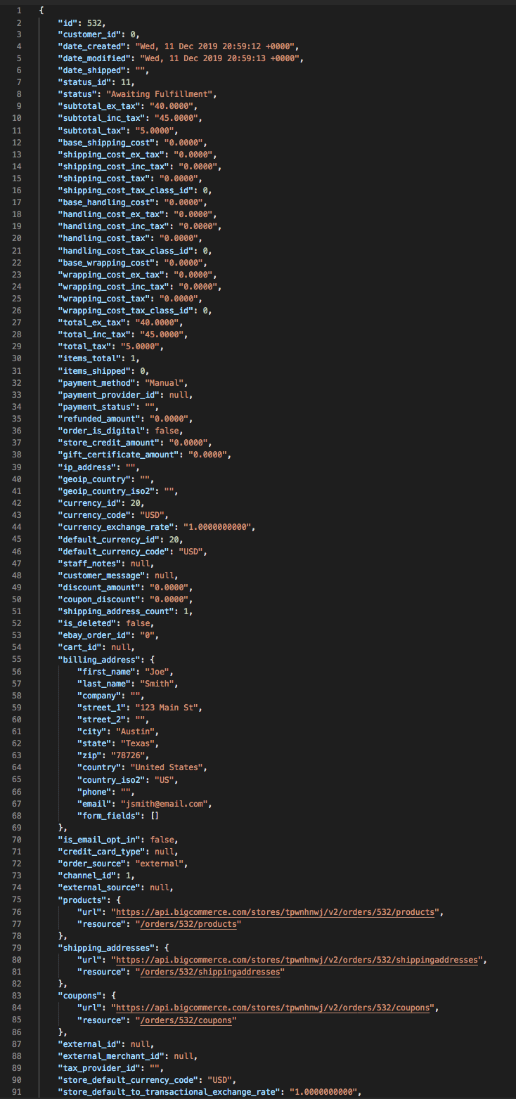 Example Response - Create An Order With Tax