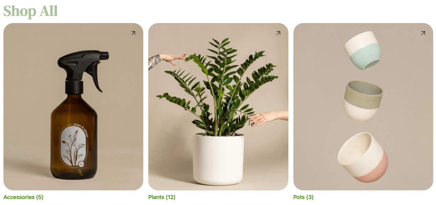 The subcategory listing