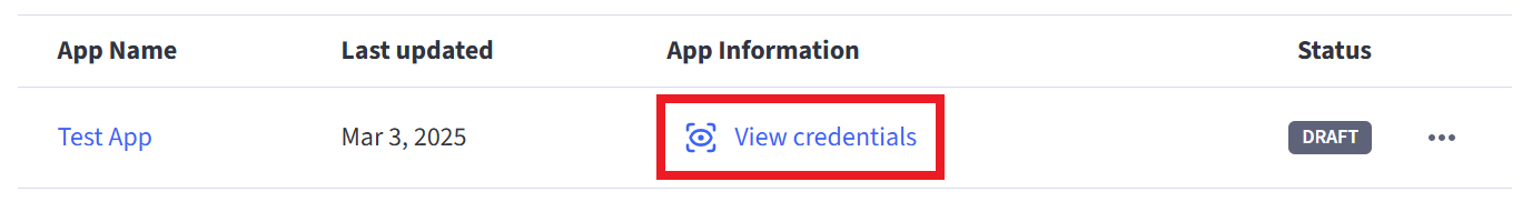 Menu - view credentials