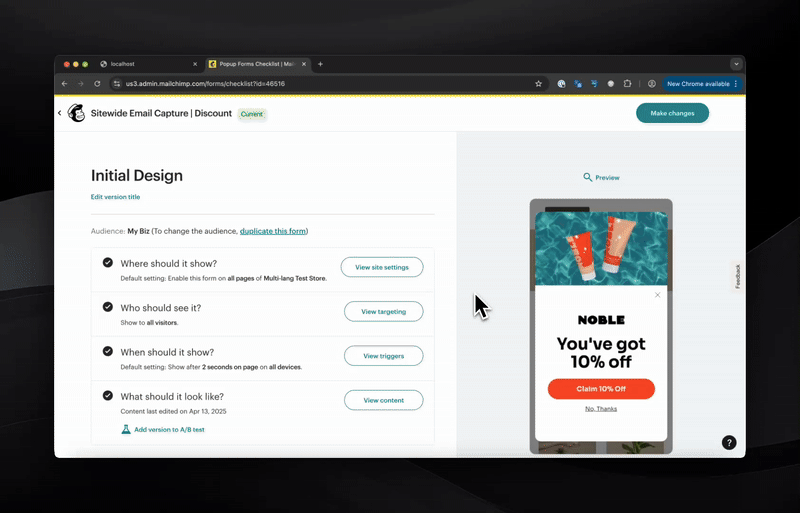 Mailchimp popup loading within Catalyst via script