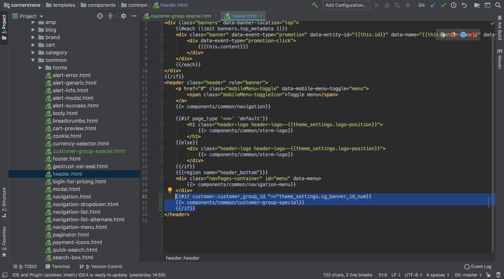 Adding the customer group component to the header