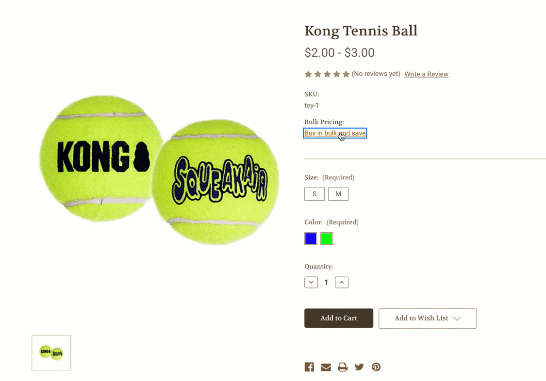 Bulk pricing example on storefront