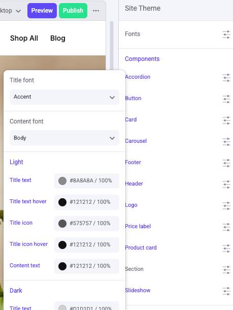 Site Theme properties