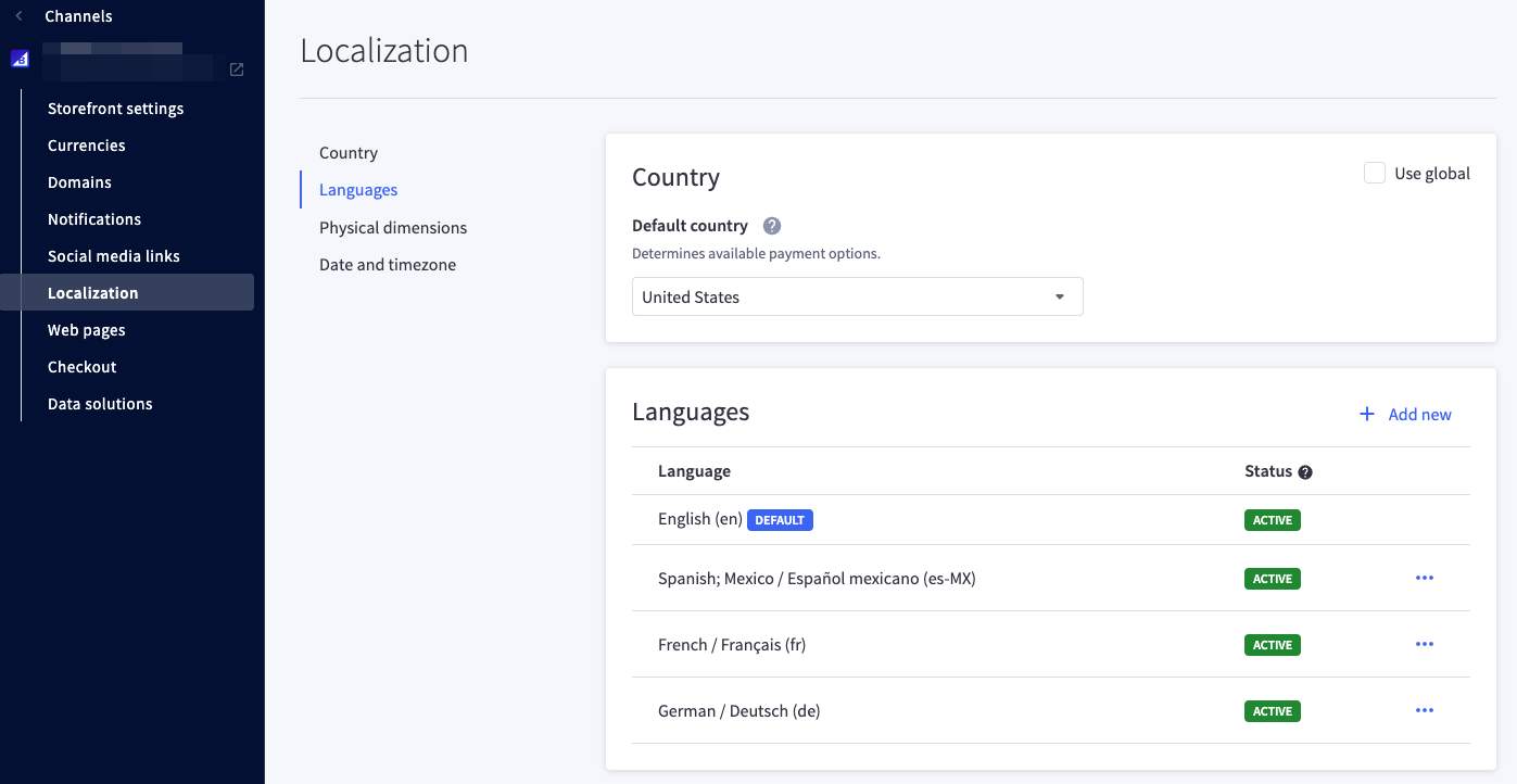 A channel's available languages