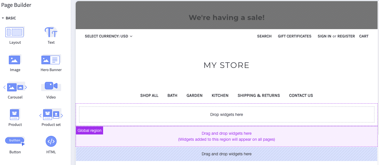 The Page Builder editing interface