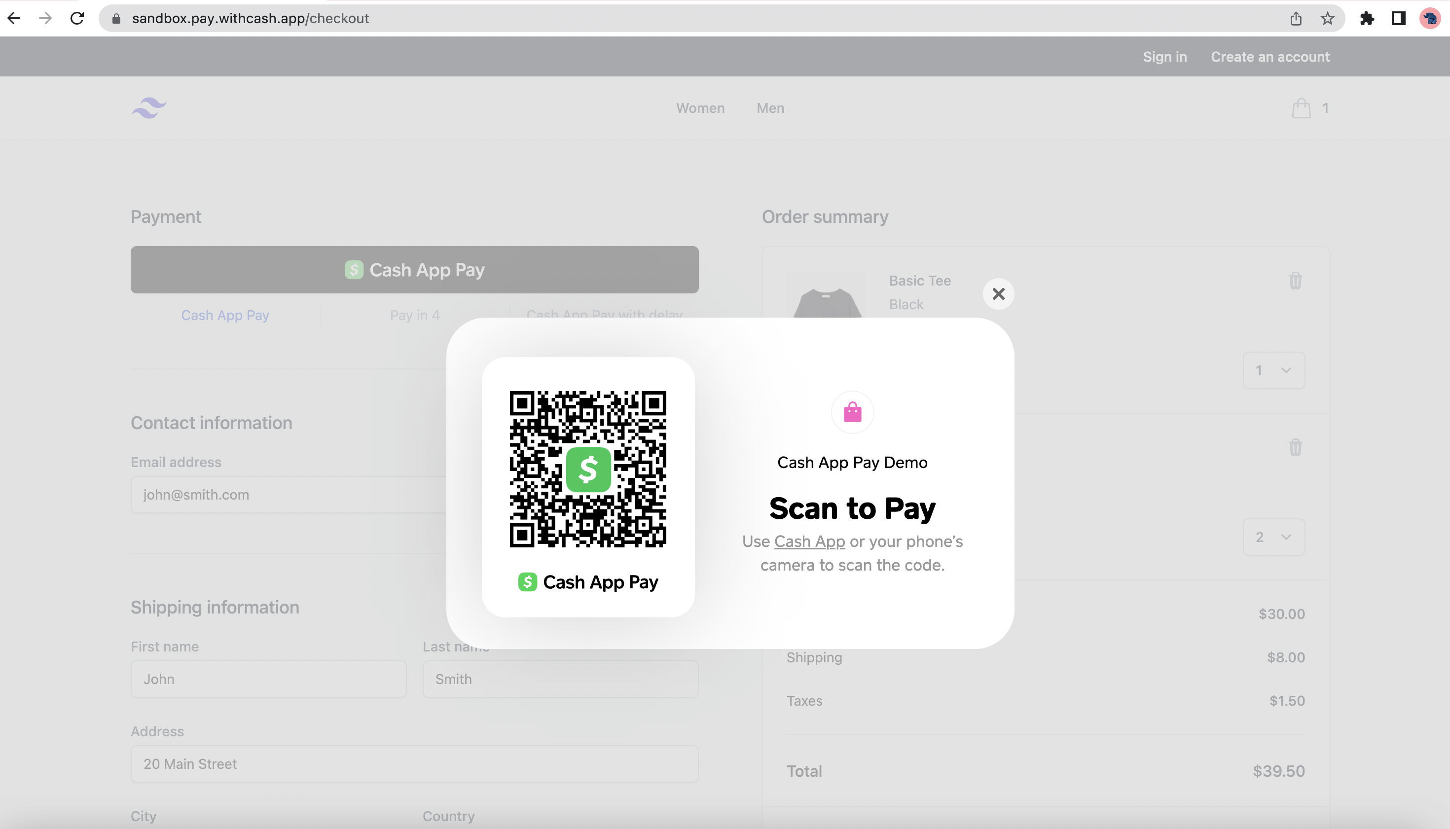 Sandbox test store QR code