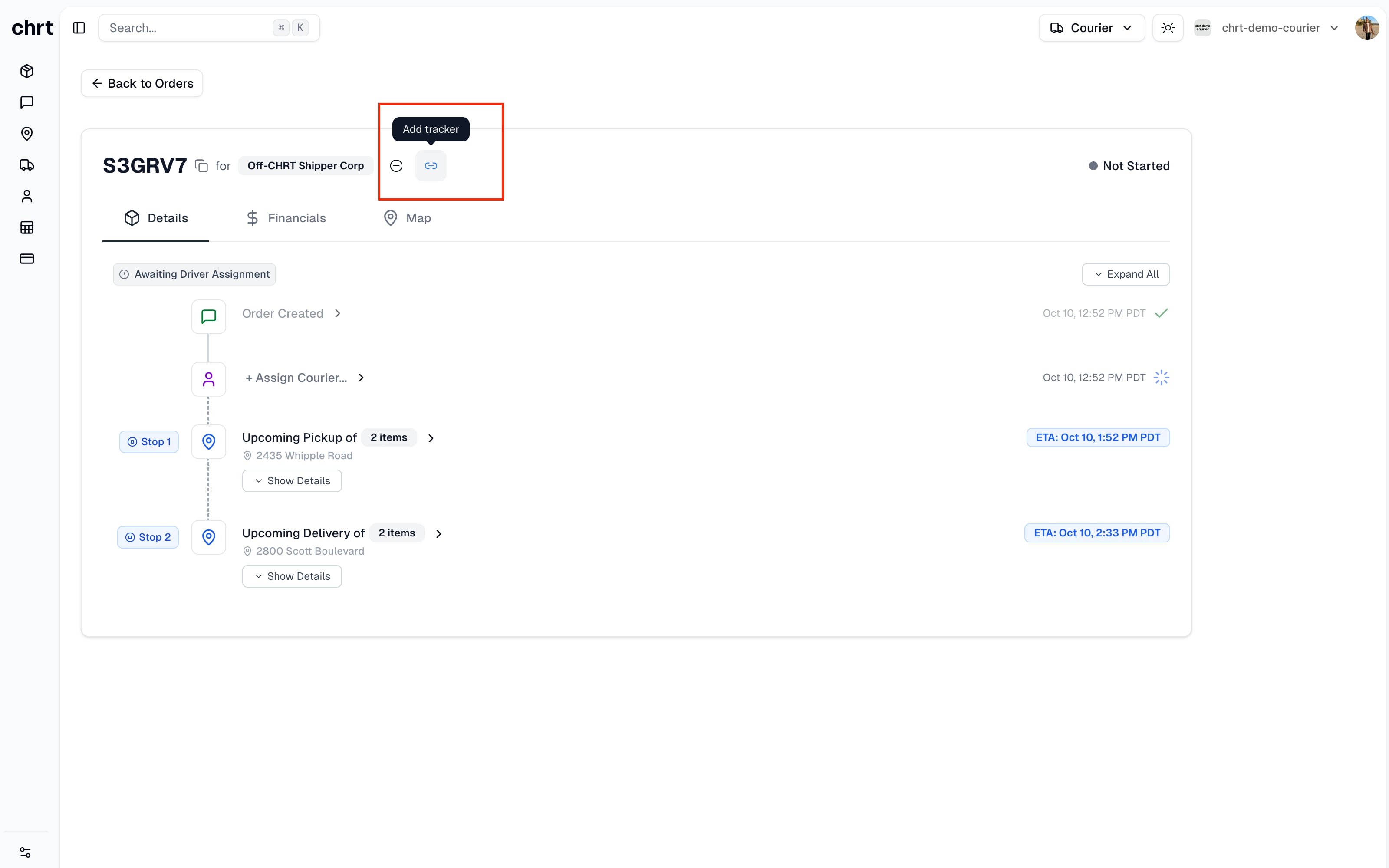 Linking a tracker to an order