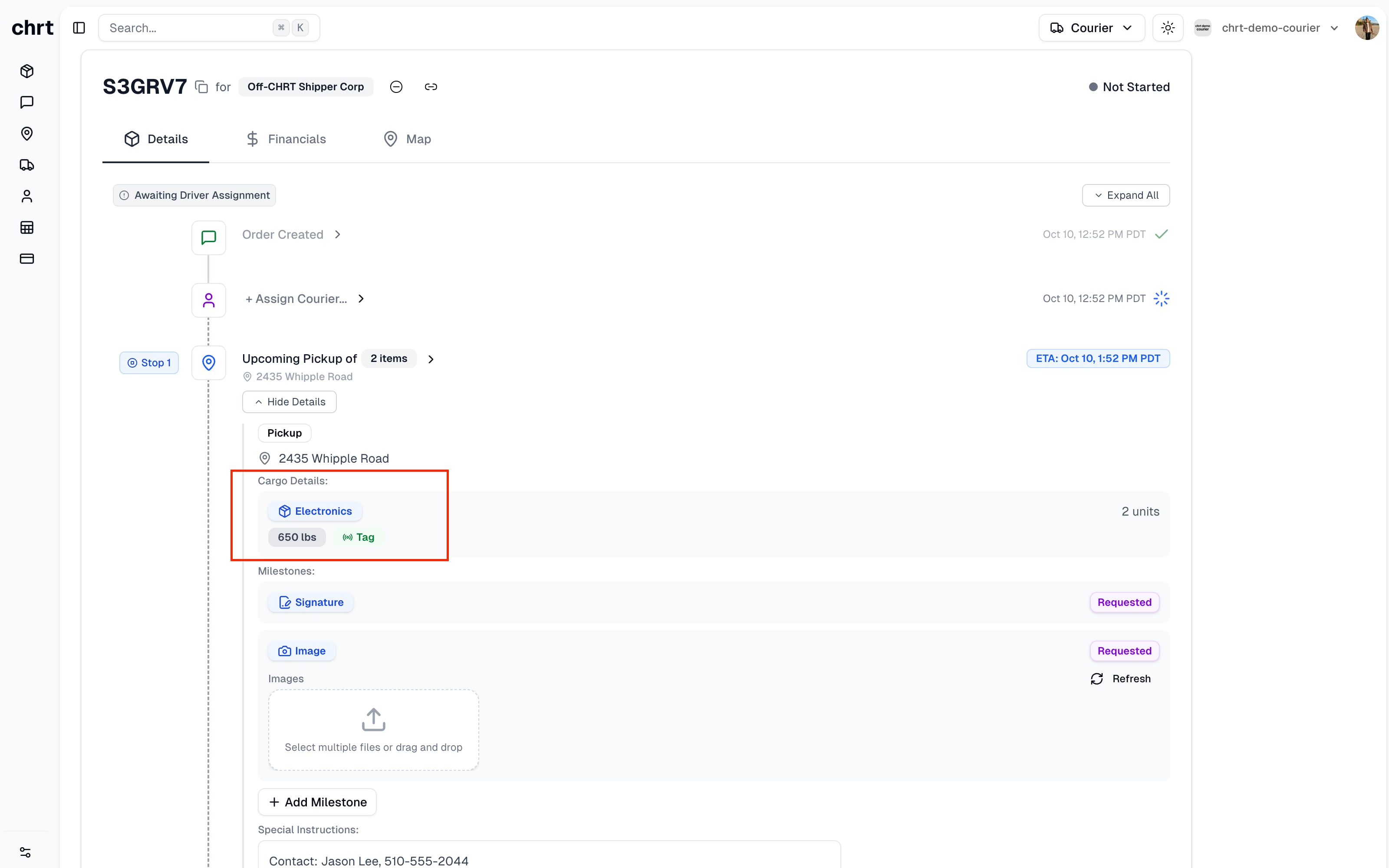 Tracker linked to cargo