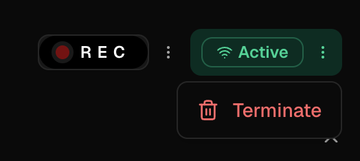 Active status menu with Terminate option