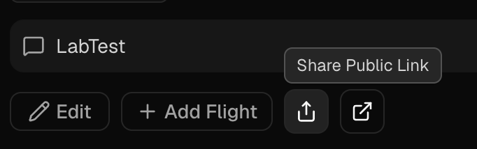 Session actions with Share Public Link and open public page controls