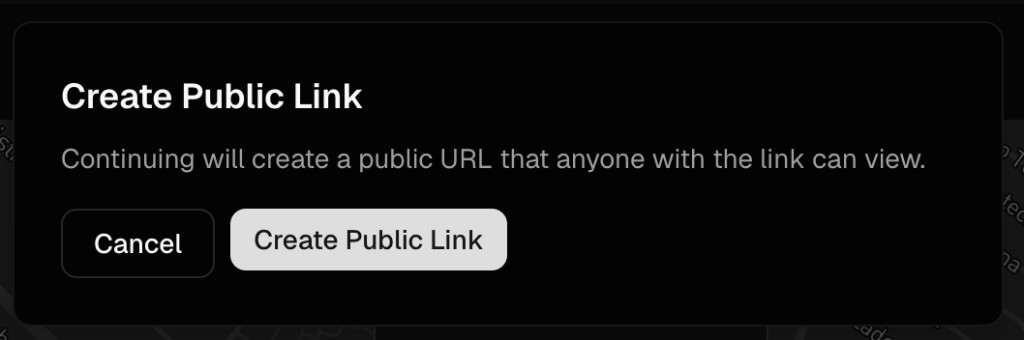 Create Public Link confirmation dialog