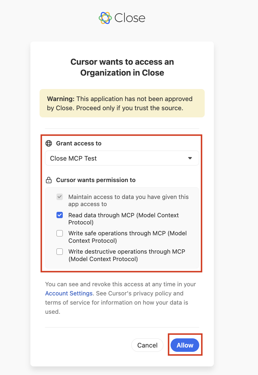 Close OAuth page in Cursor