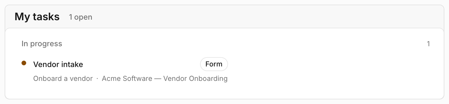 The My tasks card grouped by status with task-type chips