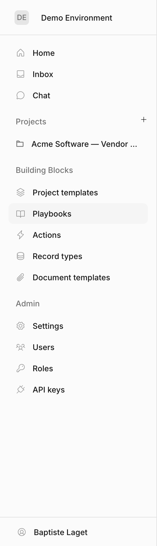 The Building Blocks sidebar group with Playbooks highlighted