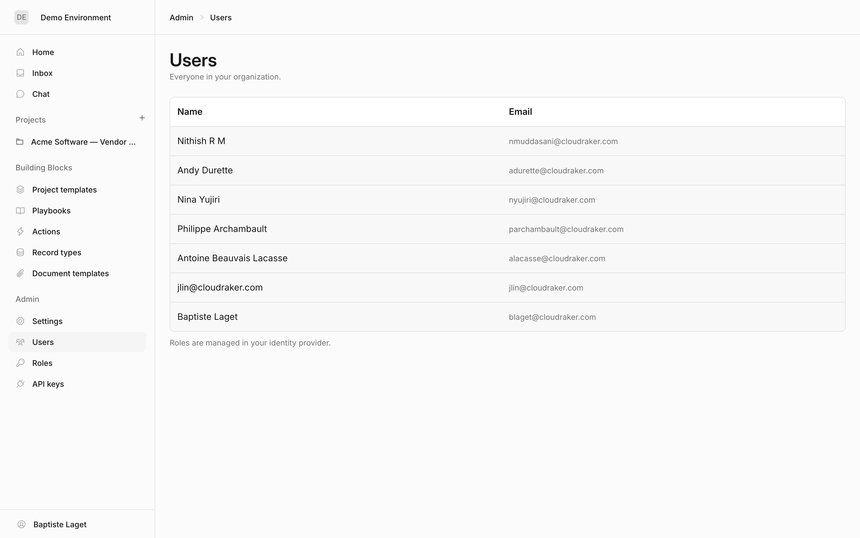 The Users table with Name and Email columns