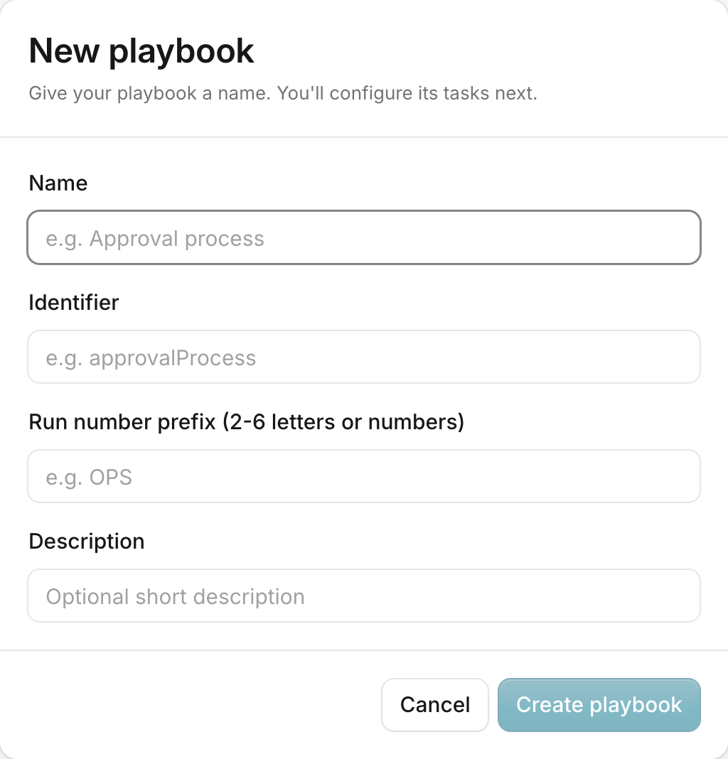The New playbook dialog