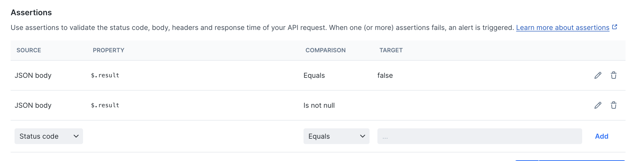 Assertions configuration