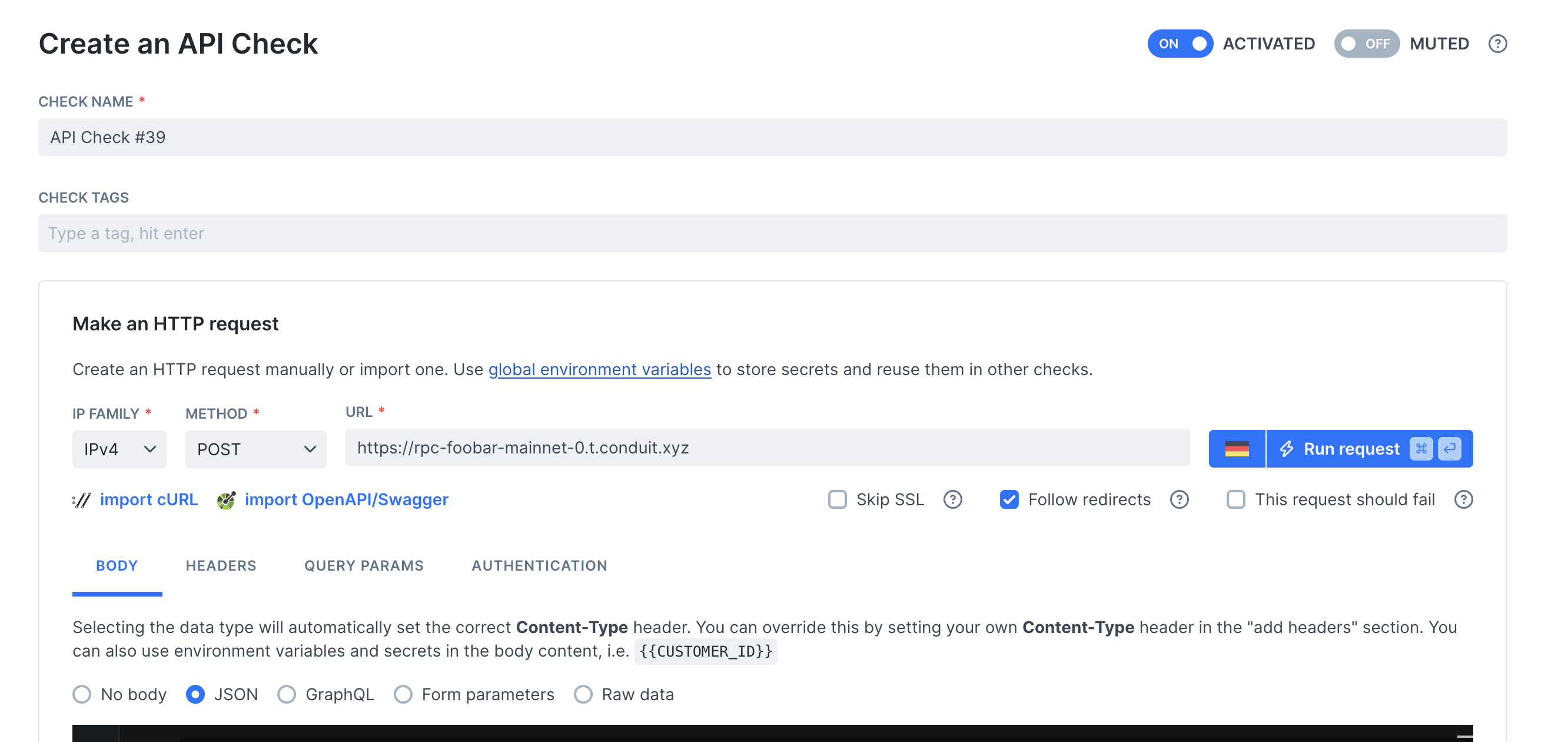Configure API check