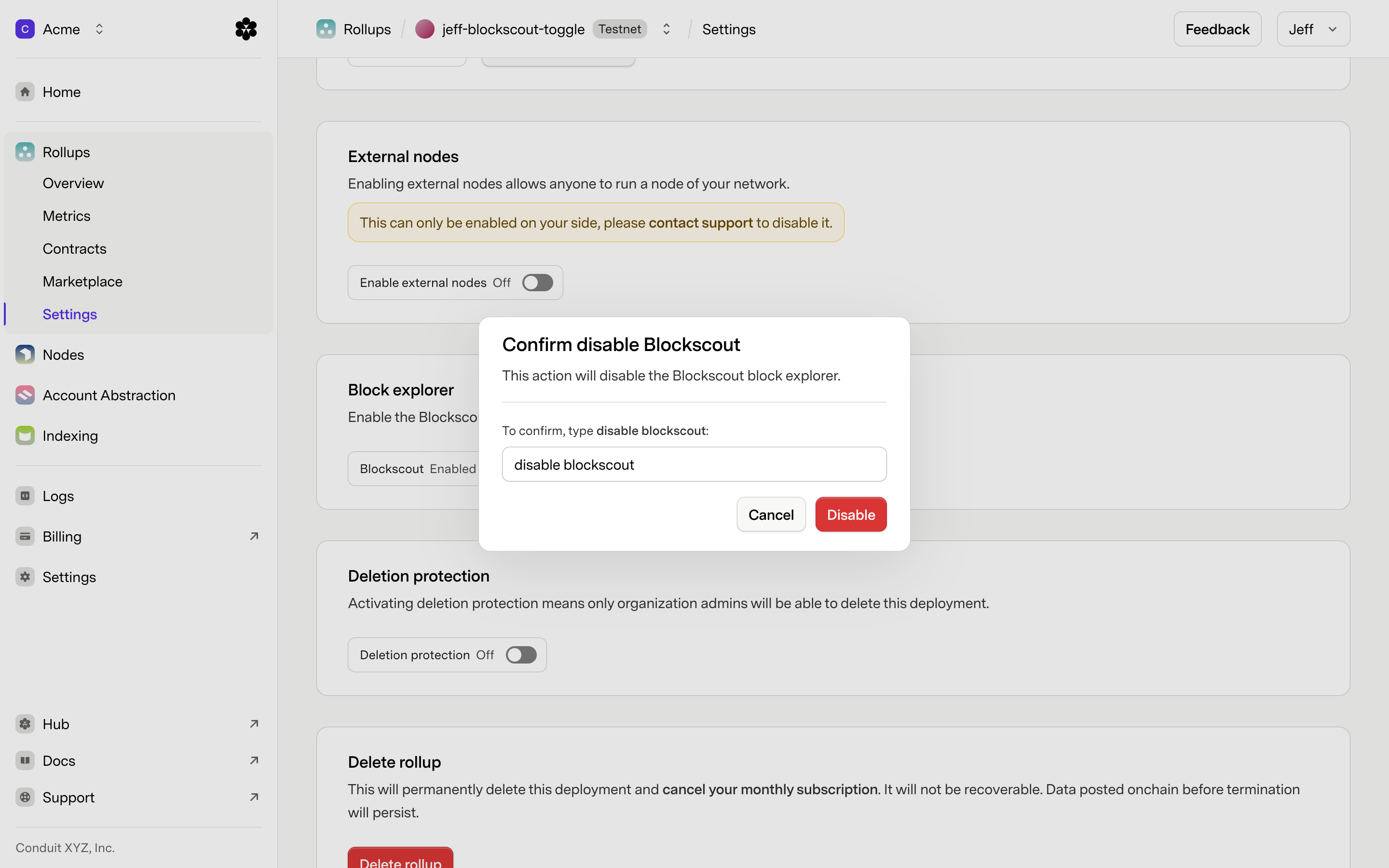 Disable Blockscout Dialog
