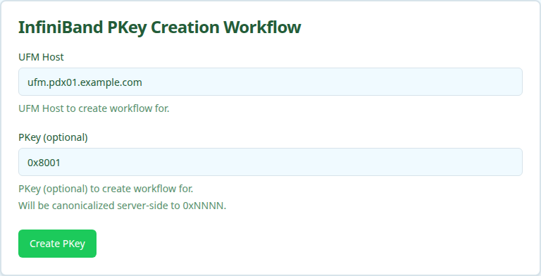 InfiniBand PKey Creation workflow form
