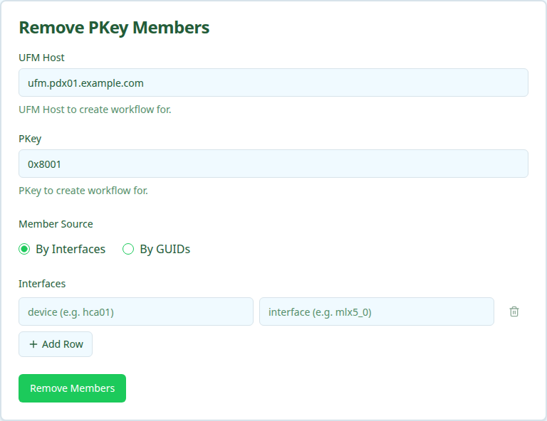 InfiniBand PKey Member Delete workflow form