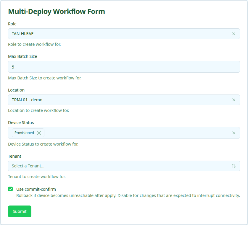 DSX Air trial Multi-Deploy workflow form