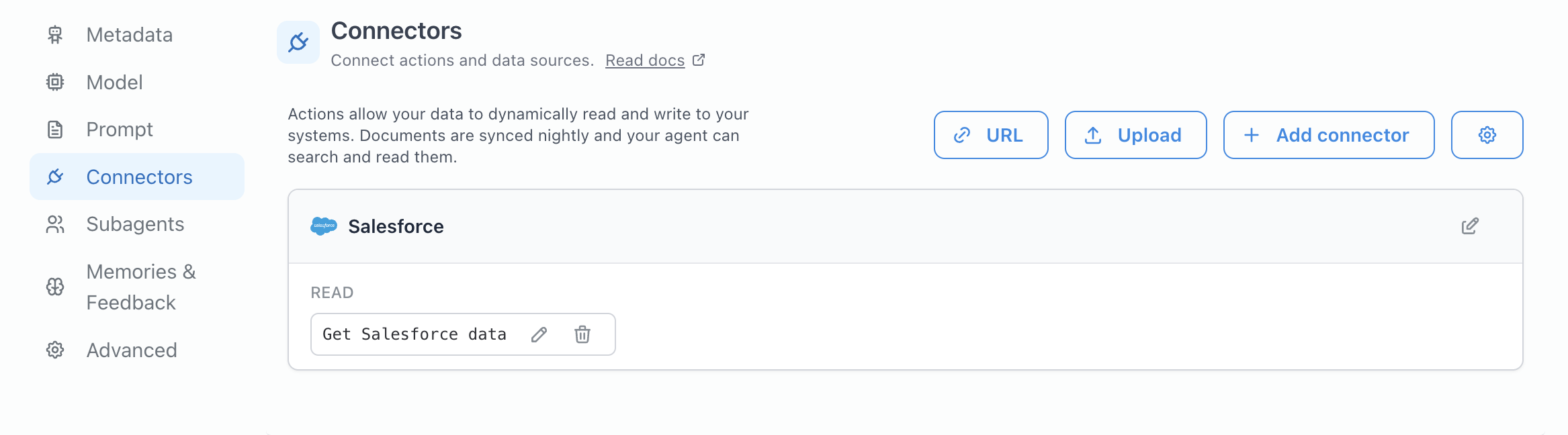 Add Salesforce action to agent